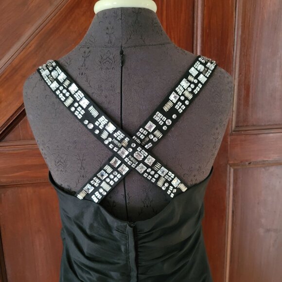 Calvin Klein Black Sleeveless Ruched Cocktail Dress With Embellished Straps Wome - Picture 5 of 5